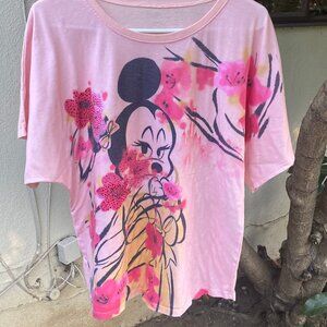Women's Disney Minnie Mouse blouse Dolman Sleeves Sparkly beads Size XL